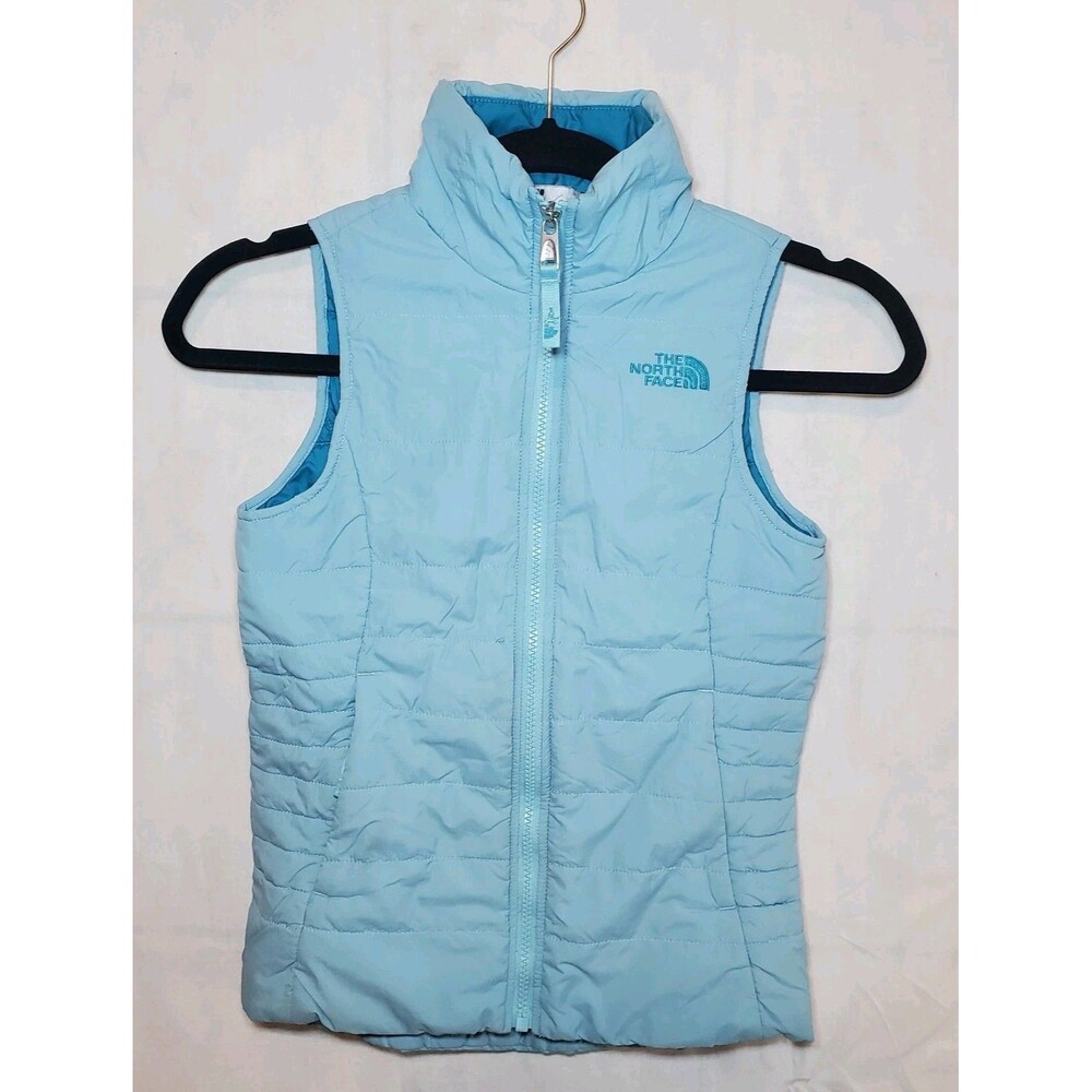 THE NORTH FACE Girls Puffer Vest Light Blue Youth Size Small 7/8 Pockets Winter
